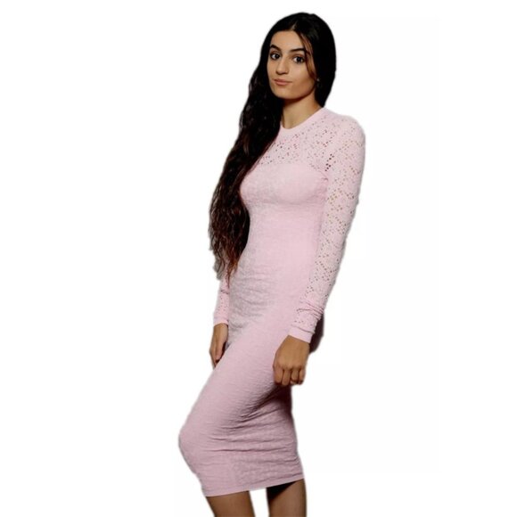Versace Knit Lace Distressed Bodycon Dress Long Sleeve Full Length Pink 38 - Picture 7 of 13